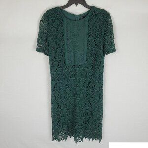 NWT! Sfera Green Floral Schiffli Embroidered Lace Knit Dress, Short slv, Large